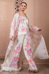 Buy_Tarun Tahiliani_White Jacket  Satin Organza Embroidered Floral Print Bell Sleeve And Pant Set _at_Aza_Fashions