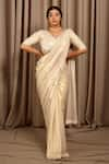 Buy_Shloka Sudhakar_Off White Shimmer Gorgette Embroidery Pearls Finish Saree With Blouse  _at_Aza_Fashions