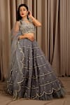 Buy_Shloka Sudhakar_Grey Organza Embroidery Gota V Neck Scallop Hem Lehenga And Blouse Set _at_Aza_Fashions