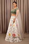 Buy_Shloka Sudhakar_White Suede Embroidery Gota V Neck Floral Cut-work Lehenga Set _at_Aza_Fashions