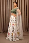 Buy_Shloka Sudhakar_White Suede Embroidery Gota V Neck Floral Cut-work Lehenga Set _Online_at_Aza_Fashions