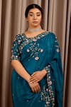 Shloka Sudhakar_Blue Crepe Embroidery Floral Round Neck Bloom Saree With Blouse  _Online_at_Aza_Fashions