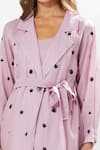 Meadow_Purple Silk, Cotton Embroidery Collared, Round Neck Floral Coat Dress With Slip _Online_at_Aza_Fashions