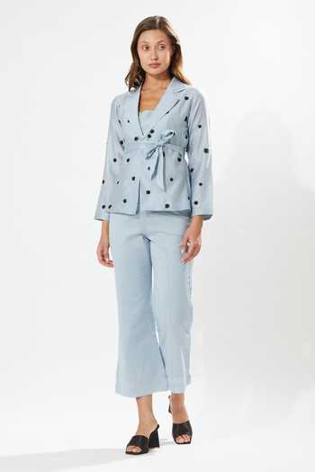 Buy_Meadow_Blue Silk, Cotton, Chanderi Embroidery Square Lilly Floral Jacket Pant Set _Online_at_Aza_Fashions