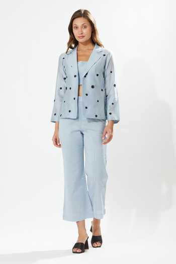 Shop_Meadow_Blue Silk, Cotton, Chanderi Embroidery Square Lilly Floral Jacket Pant Set _Online_at_Aza_Fashions