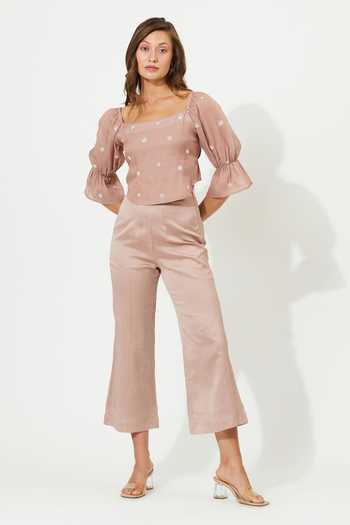 Buy_Meadow_Purple Silk, Cotton, Chanderi Embroidery Round Neck Luna Corset Top And Pant Set _at_Aza_Fashions