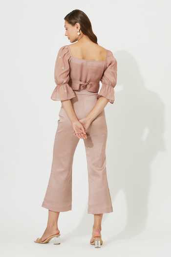 Shop_Meadow_Purple Silk, Cotton, Chanderi Embroidery Round Neck Luna Corset Top And Pant Set _at_Aza_Fashions