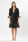 Meadow_Black , Cotton, Organza Embroidery Moonflower Coat Dress With Slip _Online_at_Aza_Fashions
