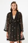 Buy_Meadow_Black Silk Organza Embroidery Collared Moonray Flower Coat Dress _at_Aza_Fashions