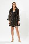 Shop_Meadow_Black Silk Organza Embroidery Collared Moonray Flower Coat Dress _at_Aza_Fashions
