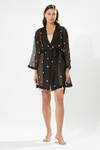 Meadow_Black Silk Organza Embroidery Collared Moonray Flower Coat Dress _Online_at_Aza_Fashions