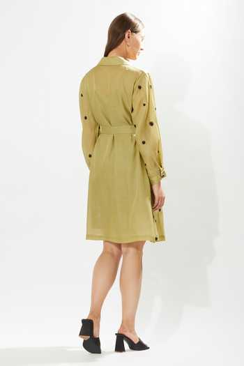 Shop_Meadow_Green Silk, Cotton, Organza Embroidery Collared Eden Floral Coat _at_Aza_Fashions