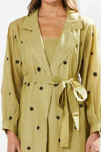 Meadow_Green Silk, Cotton, Organza Embroidery Collared Eden Floral Coat _Online_at_Aza_Fashions