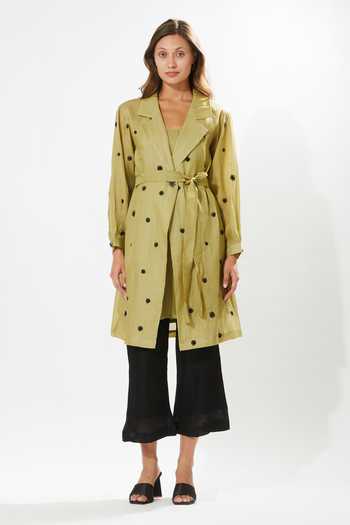Buy_Meadow_Green Silk, Cotton Embroidery Collared Eden Tunic And Pant Set _at_Aza_Fashions