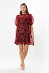 Buy_Meadow_Black Silk Organza, Cotton Embroidery Round Neck Rosa Cloud Printed Dress _at_Aza_Fashions