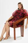 Meadow_Black Silk Organza, Cotton Embroidery Round Neck Rosa Cloud Printed Dress _at_Aza_Fashions