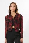 Meadow_Black Silk Organza Printed Rosa Spread Collar Jacket _Online_at_Aza_Fashions
