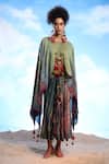 Capisvirleo_Green Cotton Silk Tie Dye Round Shikoba Cape And Skirt Set  _Online_at_Aza_Fashions