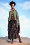 Shop_Capisvirleo_Green Cotton Silk Tie Dye Round Shikoba Cape And Skirt Set  _Online_at_Aza_Fashions