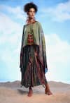 Capisvirleo_Green Cotton Silk Tie Dye Round Shikoba Cape And Skirt Set  _at_Aza_Fashions