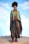Buy_Capisvirleo_Green Cotton Silk Tie Dye Round Shikoba Cape And Skirt Set  