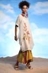 Shop_CAPISVIRLEO_Ivory Linen, Cotton Embroidery Round Godiva Boho Tunic Dress With Printed Inner _Online_at_Aza_Fashions
