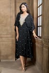 Buy_Aariyana Couture_Black Kaftan Cotton Silk Embroidery Geometric V Neck Yoke _Online_at_Aza_Fashions