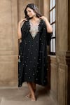 Shop_Aariyana Couture_Black Kaftan Cotton Silk Embroidery Geometric V Neck Yoke _Online_at_Aza_Fashions