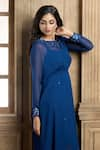 Shop_Aariyana Couture_Blue Tunic Viscose Georgette Embroidery Floral Round Neck Placement _at_Aza_Fashions