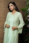 Shop_Aariyana Couture_Green Kurta And Pant Bamberg Silk Embroidery Floral Lace Work Jacket Flared Set _at_Aza_Fashions