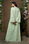 Aariyana Couture_Green Kurta And Pant Bamberg Silk Embroidery Floral Lace Work Jacket Flared Set _Online_at_Aza_Fashions