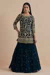 Buy_Ikshita Choudhary_Blue Goergette Embroidery Floral Round Neck And Paisley Kurta Lehenga Set _Online_at_Aza_Fashions