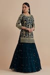 Shop_Ikshita Choudhary_Blue Goergette Embroidery Floral Round Neck And Paisley Kurta Lehenga Set _Online_at_Aza_Fashions