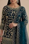 Ikshita Choudhary_Blue Goergette Embroidery Floral Round Neck And Paisley Kurta Lehenga Set _at_Aza_Fashions