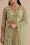 Buy Ikshita Choudhary Green Net, Crepe Sequins, Cut Work Leaf Hand Embroidered Kurta Flared Pant Set Buy_Ikshita Choudhary_Green Net, Crepe Sequins, Cut Work Leaf Hand Embroidered Kurta Flared Pant Set
