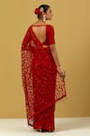 Shop_Ikshita Choudhary_Red Net Embroidery Sequins V Neck Saree And Blouse Set _at_Aza_Fashions