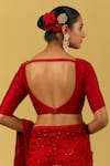 Ikshita Choudhary_Red Net Embroidery Sequins V Neck Saree And Blouse Set _Online_at_Aza_Fashions