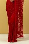 Shop_Ikshita Choudhary_Red Net Embroidery Sequins V Neck Saree And Blouse Set _Online_at_Aza_Fashions