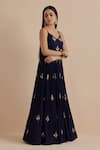 Buy_Ikshita Choudhary_Blue Georgette, Net Sequins, Embroidery Flower Butti Anarkali With Dupatta _Online_at_Aza_Fashions