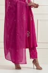 Ikshita Choudhary_Magenta Chanderi Embroidery Sequin V Neck Floral Anarkali Set _at_Aza_Fashions