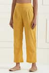 Ikshita Choudhary_Yellow Cotton Plain Pant _Online_at_Aza_Fashions