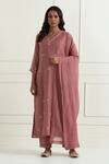 Buy Ikshita Choudhary Pink Chanderi Embroidery Sequin V Neck Floral Butti Kurta Set at Aza Fashions Buy_Ikshita Choudhary_Pink Chanderi Embroidery Sequin V Neck Floral Butti Kurta Set_at_Aza_Fashions