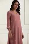 Buy Ikshita Choudhary Pink Chanderi Embroidery Sequin V Neck Floral Butti Kurta Set Buy_Ikshita Choudhary_Pink Chanderi Embroidery Sequin V Neck Floral Butti Kurta Set