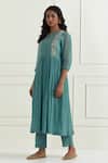 Buy_Ikshita Choudhary_Blue Chanderi Plain Pant _at_Aza_Fashions
