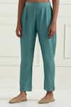 Buy_Ikshita Choudhary_Blue Chanderi Plain Pant _Online_at_Aza_Fashions