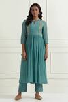 Shop_Ikshita Choudhary_Blue Chanderi Plain Pant _Online_at_Aza_Fashions