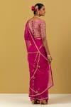 Shop_Ikshita Choudhary_Pink Chanderi Embroidery Sequin V Neck Floral Butti Saree And Blouse Set _at_Aza_Fashions