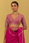 Ikshita Choudhary_Pink Chanderi Embroidery Sequin V Neck Floral Butti Saree And Blouse Set _Online_at_Aza_Fashions