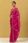 Buy_Ikshita Choudhary_Pink Chanderi Embroidery Sequin V Neck Floral Butti Saree And Blouse Set _Online_at_Aza_Fashions