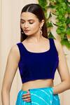 Buy_Samyukta Singhania_Blue Velvet Plain Scoop Neck Blouse _at_Aza_Fashions